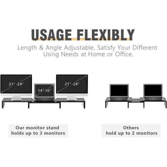 Dual Monitor Stand Riser Office Desktop Organizer Stands for 2 Monitors Length - Picture 3 of 6